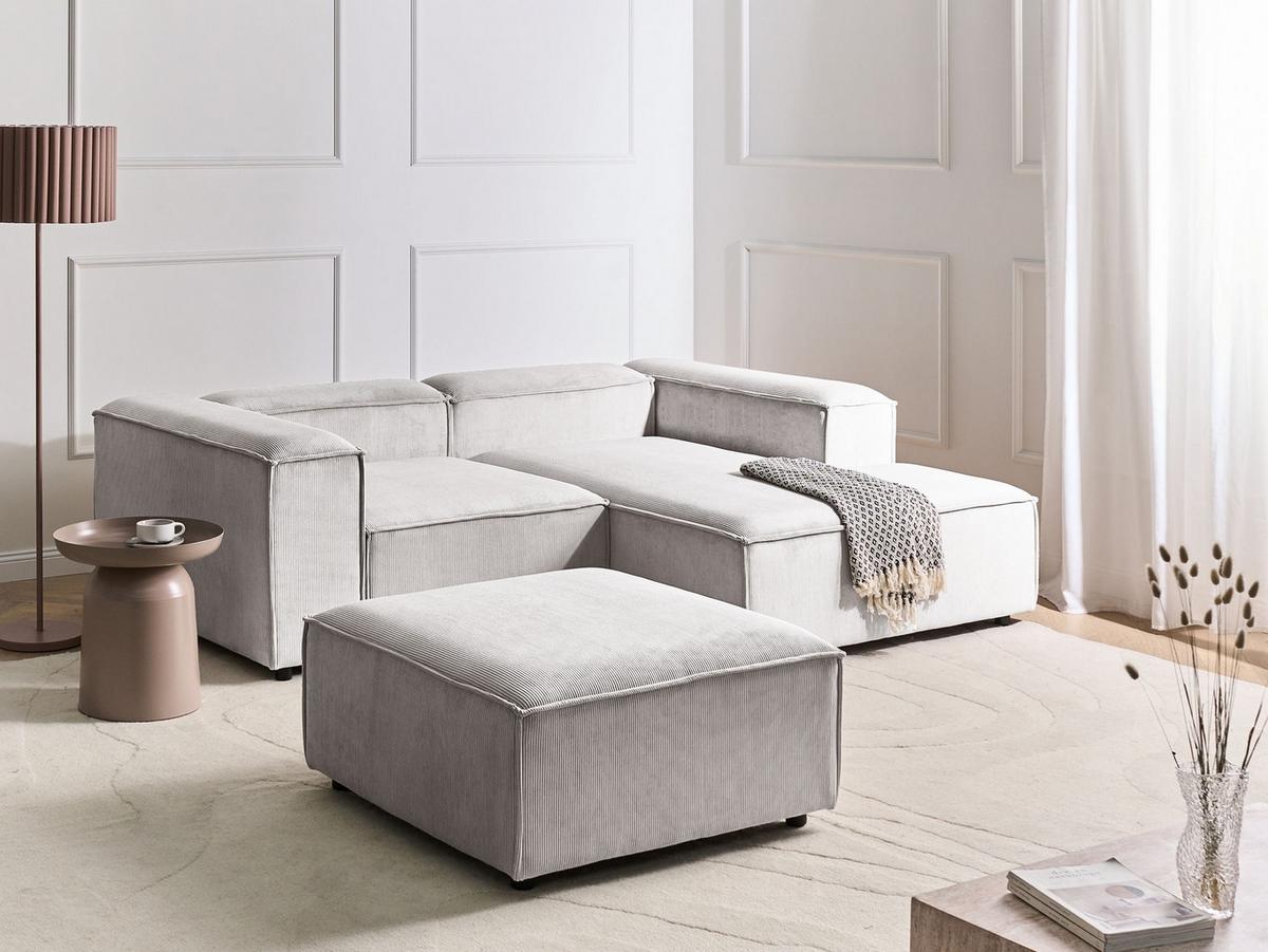 ECKSOFA Modul 3-Sitzer linksseitig Cremeweiß Cord mit Ottomane Ardal - Creme, Textil (240/180cm) - Beliani