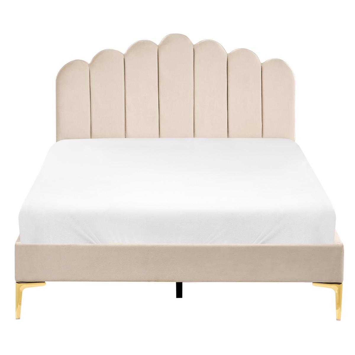 BETT mit Lattenrost 120/200 Samtstoff Beige Sauvian - Beige, Textil (120/200cm) - Beliani
