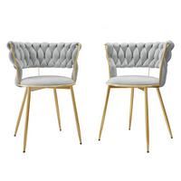 STUHL 2er-Set Muz DC-1141 (2 Stück in Samt) - Goldfarben/Grau, Textil/Metall (57/74/52cm) - MIRJAN24