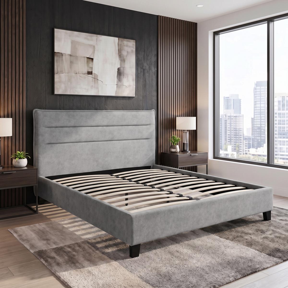 POLSTERBETT Mane, ohne Bettkasten, 160x200 cm, Velours-Stoff, Grau - Grau, Textil (160/200cm) - Beautysofa