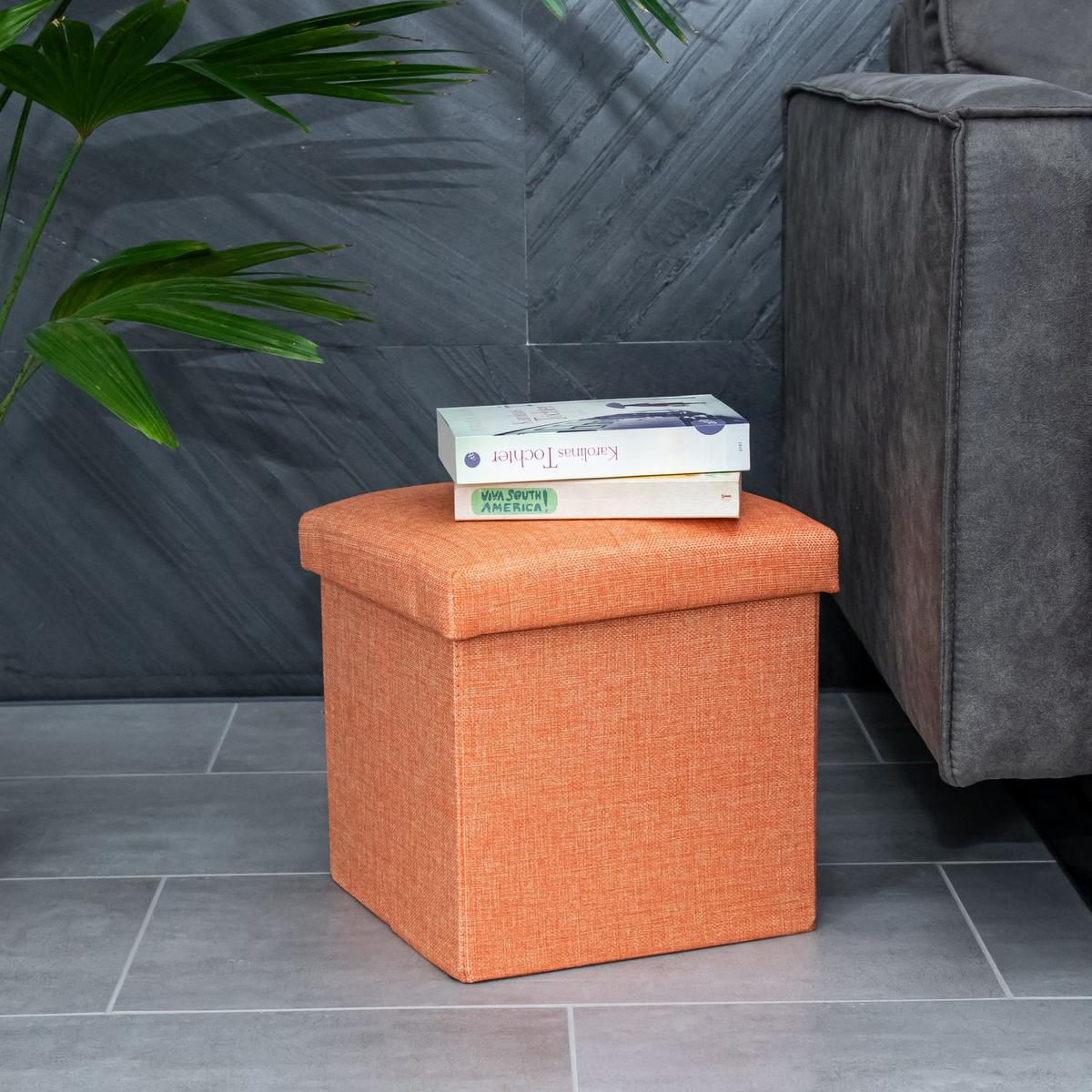 SITZHOCKER Faltbar 30/30/30 cm (Orange) - Orange, Textil (30/30/30cm) - Intirilife