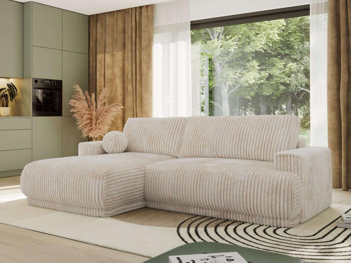 ECKSCHLAFSOFA RINA L Beige Cord - links - Beige/Schwarz, Kunststoff/Textil (267/170cm) - MKS