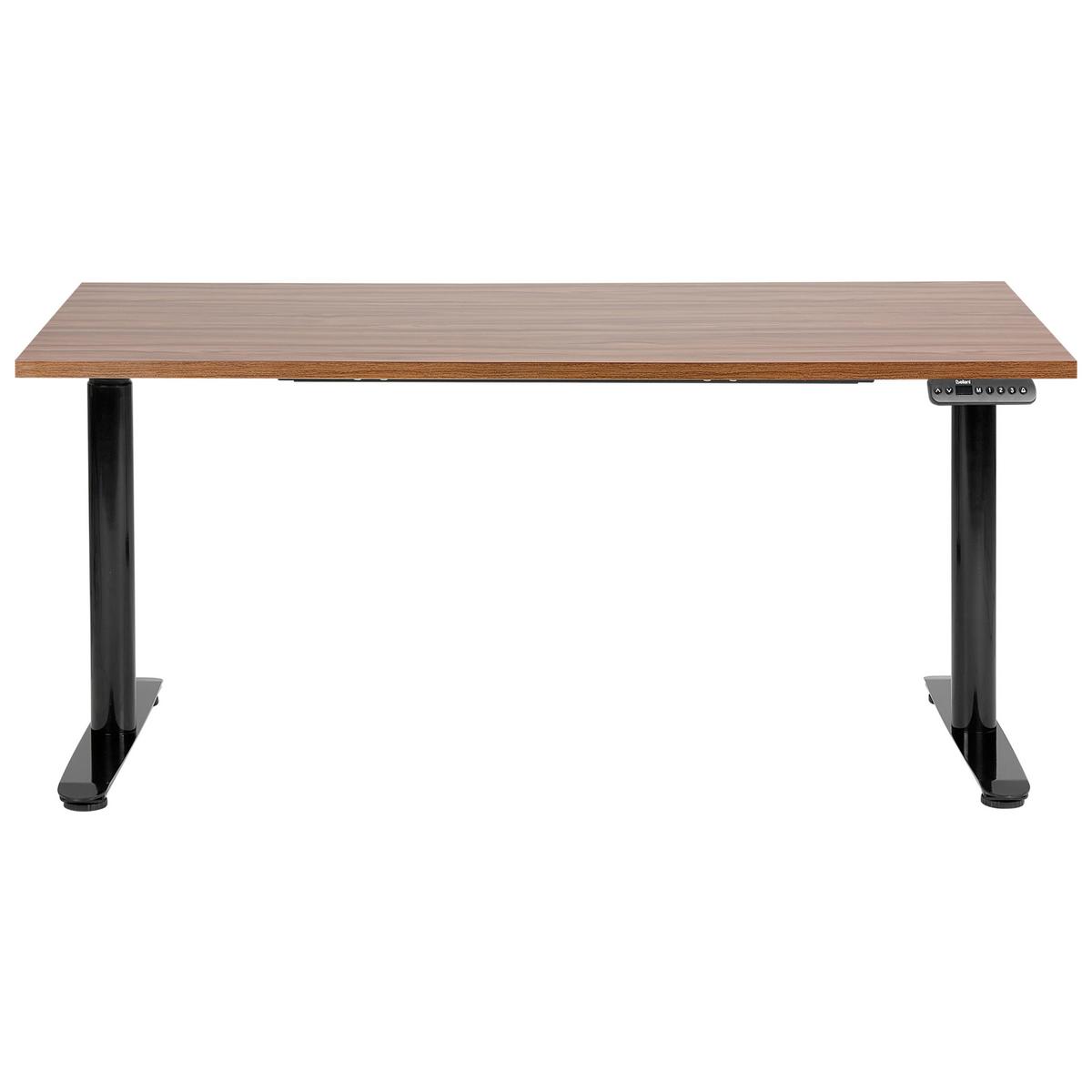 SCHREIBTISCH braunschwarz 160/72 cm elektrisch höhenverstellbar Destin IV - Dunkelbraun/Schwarz, Holz (130/60/67cm) - Beliani