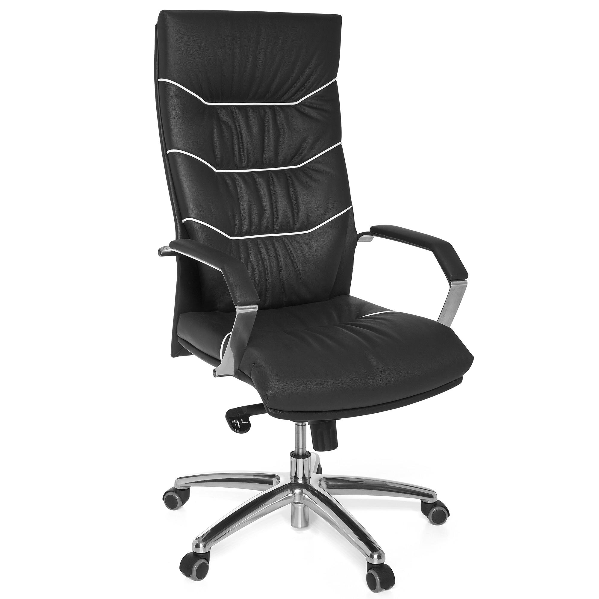 BÜROSTUHL Echtleder mit Kopfstütze und Multiblockmechanik Hohe Rückenlehne Drehbar - Silberfarben/Schwarz, Leder/Metall (70/126/70cm) - KADIMA DESIGN
