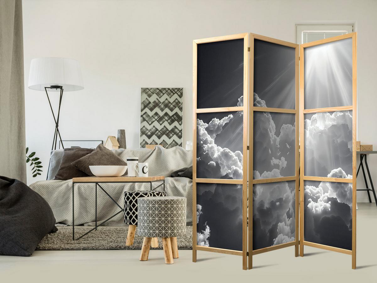 PARAVENT Japanischer 3-tlg 135x172 cm Wolken Himmel - Grau, Holz/Textil (135/172/3cm) - Muralo