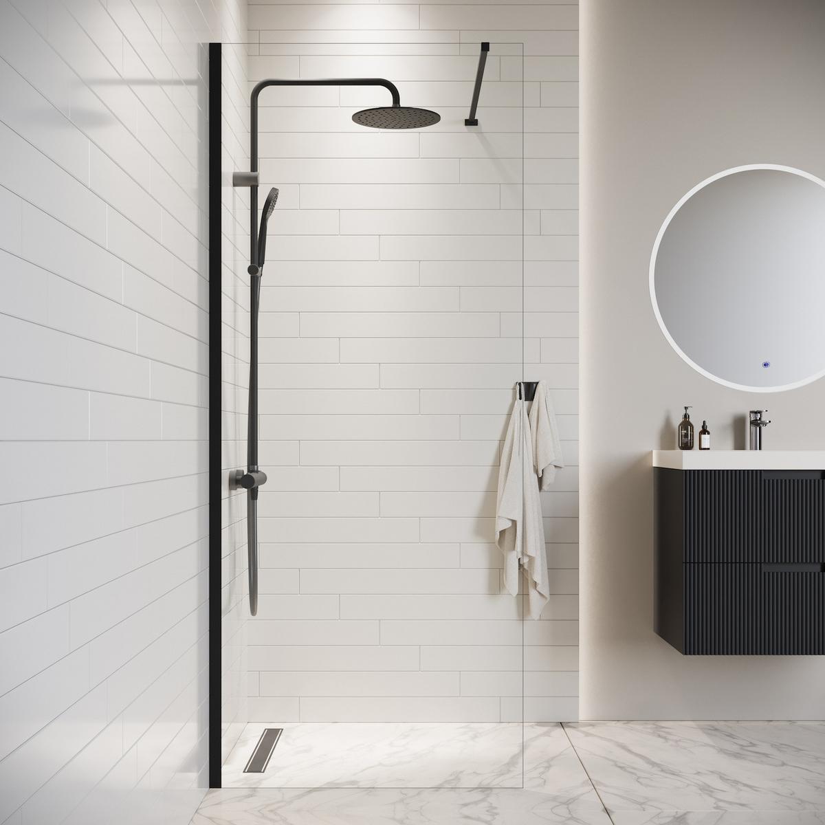 DUSCHWAND Florida - 80 x 200 cm - Schwarz - Walk-In Duschabtrennung aus Sicherheitsglas - Schwarz, Glas (80/200cm) - Badplaats