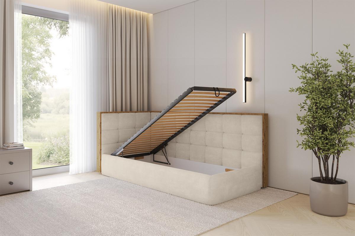 EINZELLBETT Jugendbett mit Bettkasten, Rechts - SOVY 90x200 Beige - Naturfarben, Holzwerkstoff/Textil (90/200cm) - ALTDECOR
