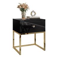 NACHTTISCH BLANCO GOLD Schwarz auf goldenem verchromtem Gestell Kristallgriff - Schwarz Hochglanz/Goldfarben, Holzwerkstoff (45/52/36.6cm) - Lookway