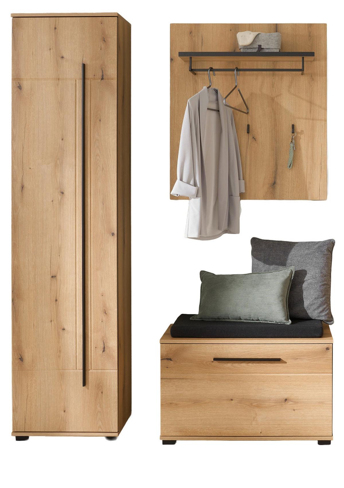 GARDEROBEN-SET Evoke Eiche 4-teilig 140 cm, Flurgarderobe mit Soft-Close - Dunkelgrau/Eichefarben, Holzwerkstoff/Kunststoff (140/200/40cm) - Furn.Design