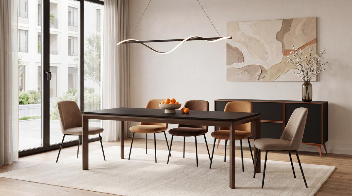 ESSTISCH Elan rechteckig ausziehbar verlängerbar mit Braunen Metallbeinen, Schwarz 160-250/90/76 cm - Schwarz/Braun, Holzwerkstoff/Metall (90/250/76cm) - WFL GROUP