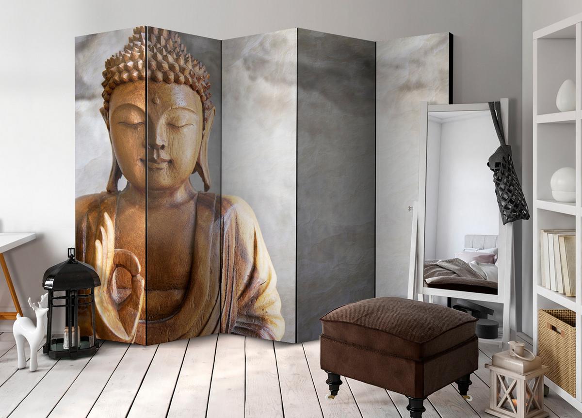 PARAVENT Einseitig Bedruckter 5-tlg 225x172 cm Buddha im Boho - Braun, Holz/Textil (225/172/3cm) - Muralo