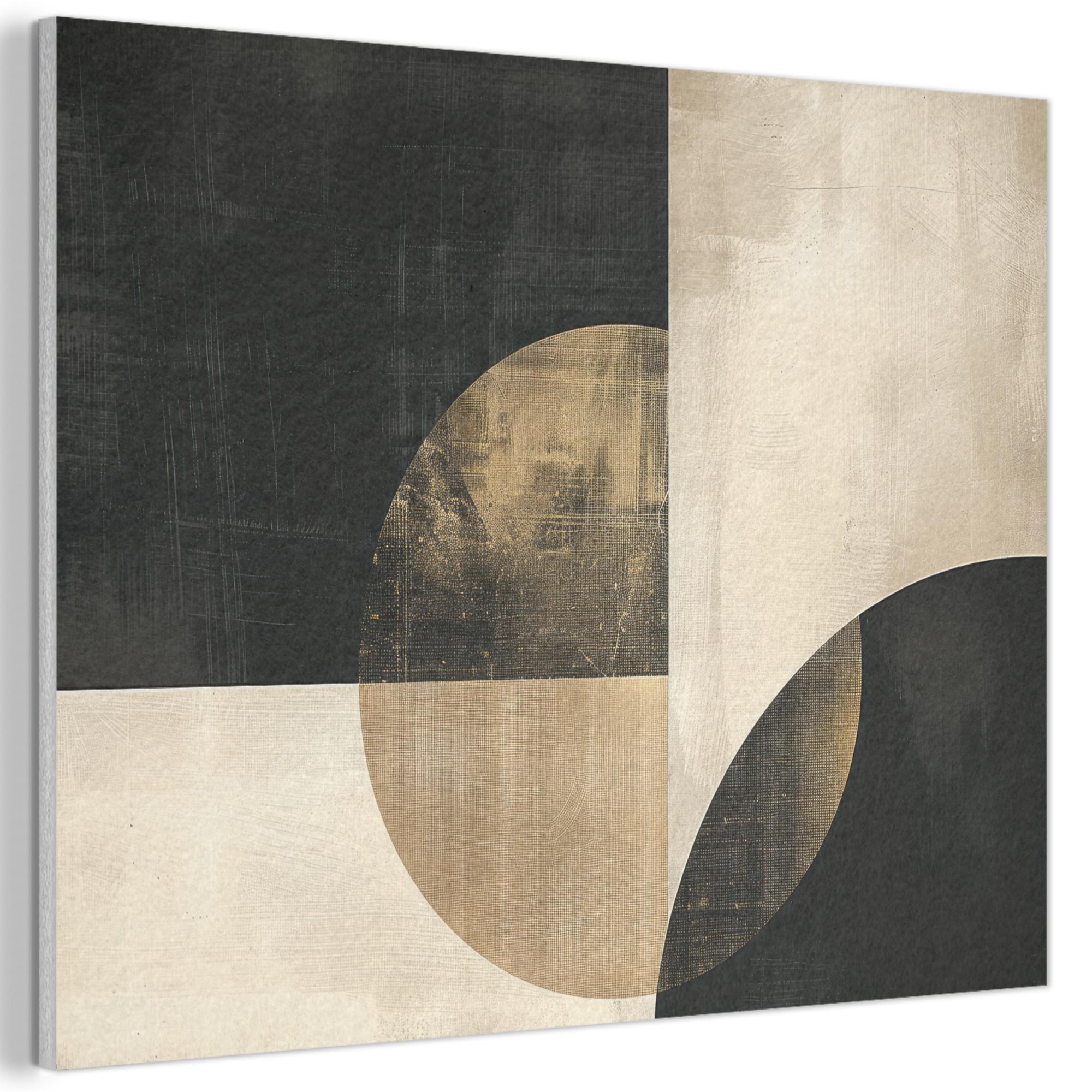 AKUSTIKBILD Abstrakt - Geometrische Formen - Schwarz - Gold Wandbild Wohnzimmer 100x70 cm - Ecru, Kunststoff (100/70/0.9cm) - MuchoWow