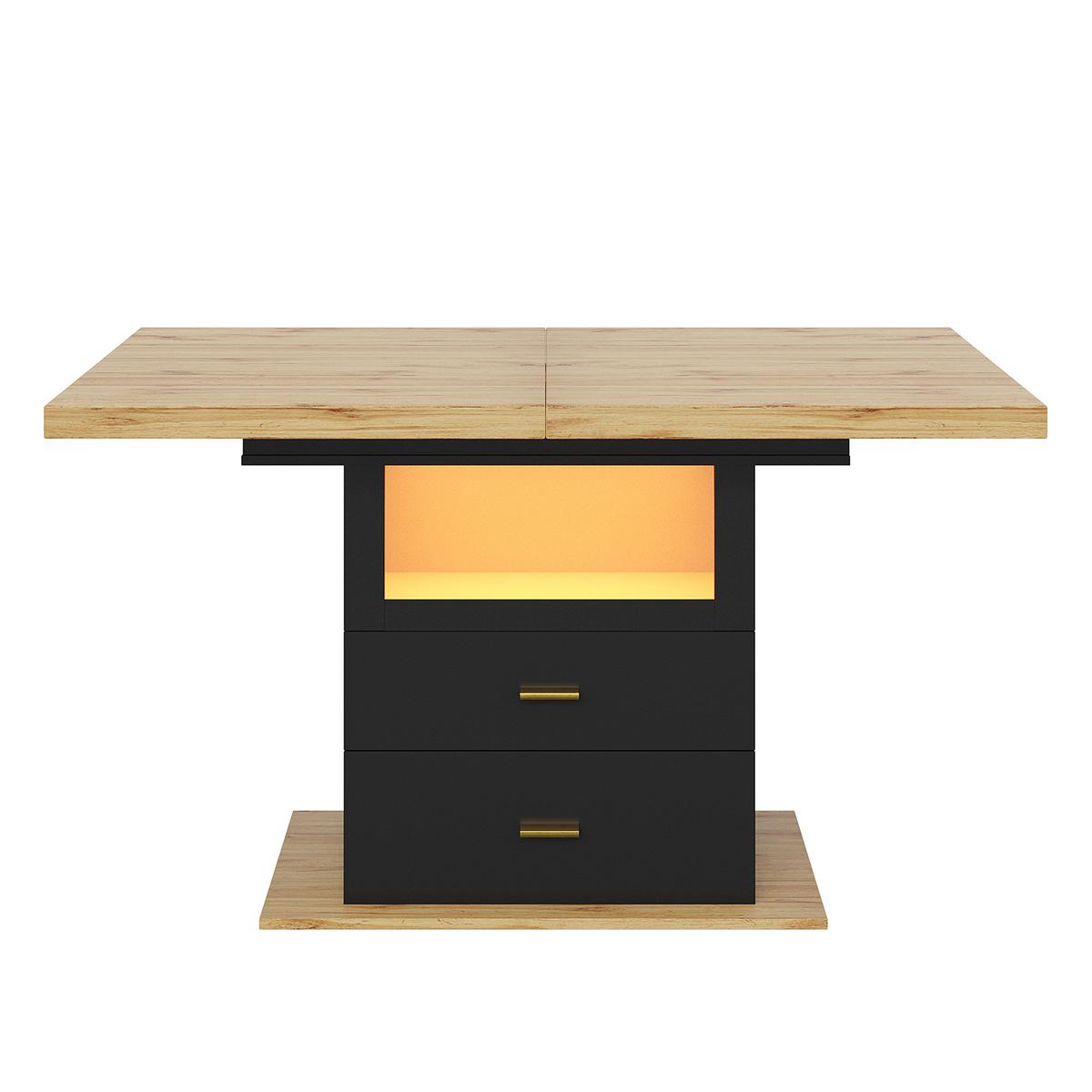 ESSTISCH Ausziehbar 110-140cm mit LED & 2 Schubladen Holzoptik - Naturfarben, Holzwerkstoff (80/110/75cm) - Urban Meuble