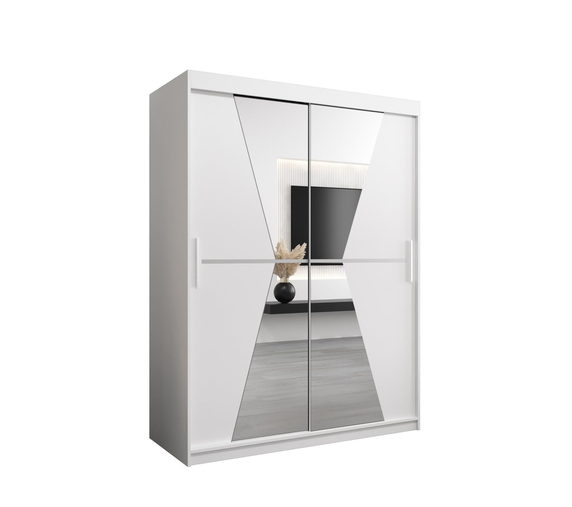 SCHWEBETÜRENSCHRANK 200/150/62 2-türig - Silberfarben/Weiß, Holz/Kunststoff (150/200/62cm) - MÖBEL KRYSPOL