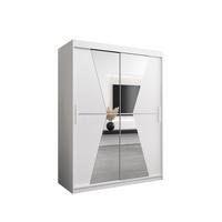 SCHWEBETÜRENSCHRANK 200/150/62 2-türig - Silberfarben/Weiß, Holz/Kunststoff (150/200/62cm) - MÖBEL KRYSPOL