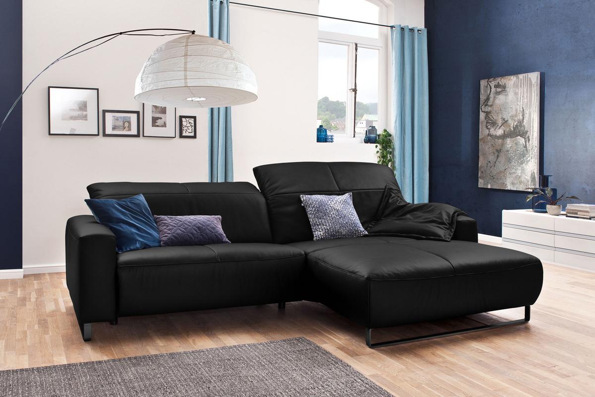 ECKSOFA YORK Schwarz Leder - Schwarz, Leder (284/180cm) - KAWOLA