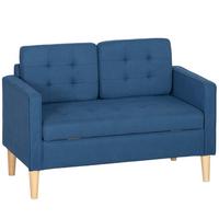 2 Sitzer Sofa, Couch mit Stauraum, Holzbeine, Gepolsterter Polstersofa, Blau - Blau/Eukalyptusholzfarben, Holz/Textil (62/78/117cm) - HOMCOM