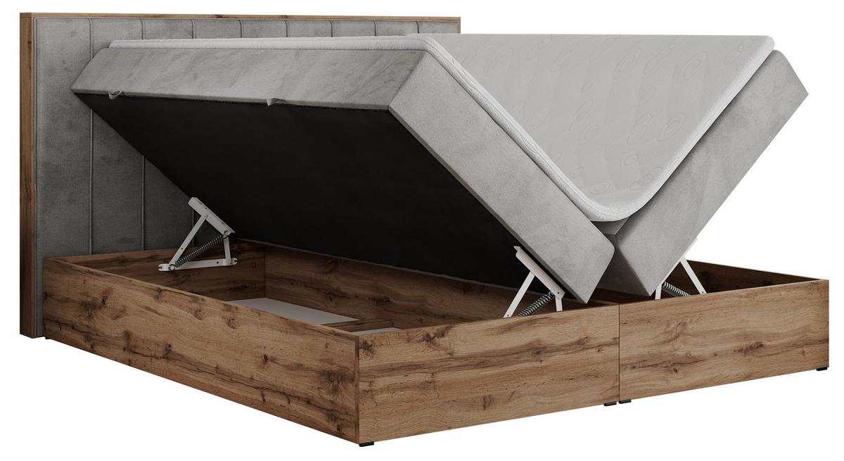 BOXBETT BELLISSIMO 140/200 Hellgrau Velvet - H4 - Hellgrau, Holz/Textil (140/200cm) - MKS