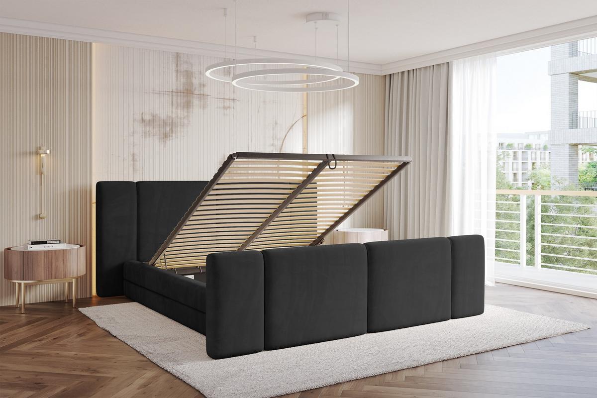 POLSTERBETT mit Bettkasten, Fußteil und Lattenrost, Bett mit Matratze H3/H4 - TEVO-Z 140x200 Schwarz - Schwarz, Holzwerkstoff/Textil (140/200cm) - ALTDECOR