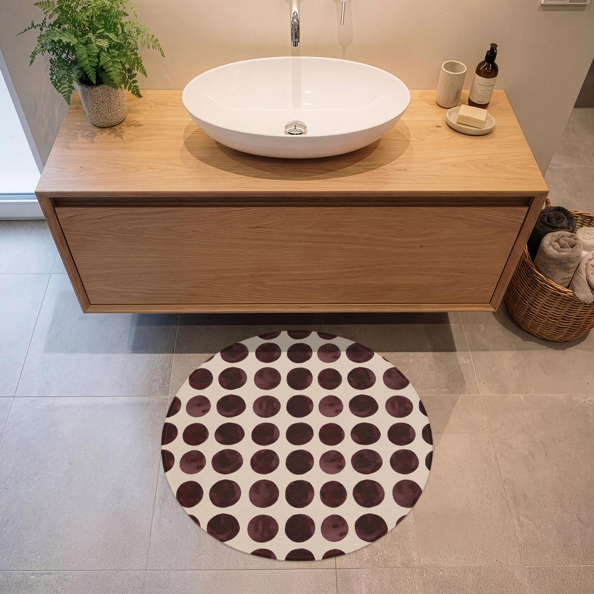 BADEMATTE Polka dots - Muster - Braun Badvorleger 70x70 cm - Bordeaux, Textil (70/70cm) - OnlyWow