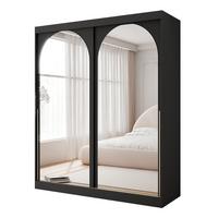 SCHWEBETÜRENSCHRANK CLARITY 2-türig 180/65/215 cm Schwarz / goldene Griffe - Goldfarben/Schwarz, Holzwerkstoff/Kunststoff (180/215/65cm) - Idohome