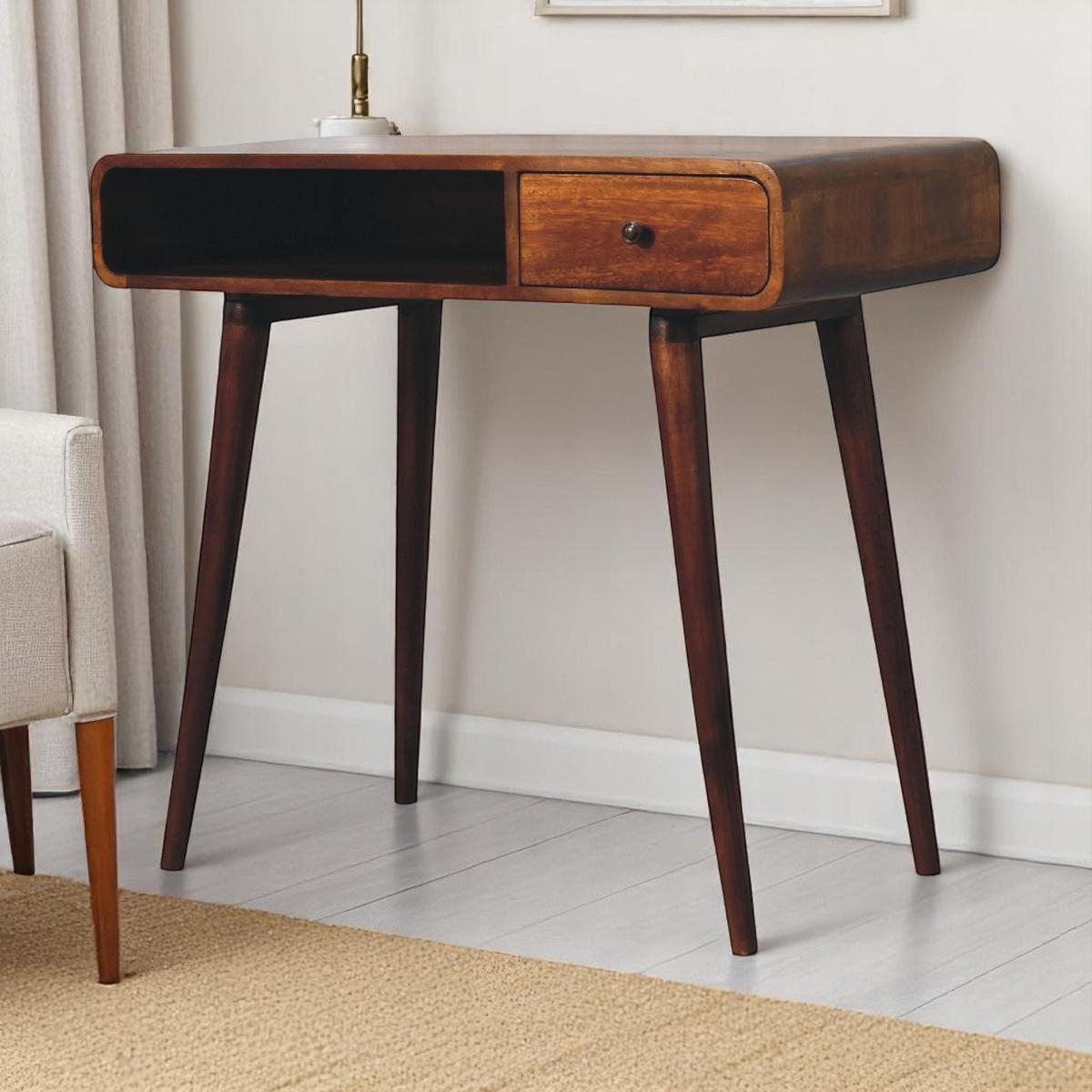 SCHREIBTISCHE aus Massivholz, 1 Schublade, 1 Offenes Fach, Braun - Kastanienfarben/Messingfarben, Holz/Metall (45/90/80cm) - Artisan Furniture