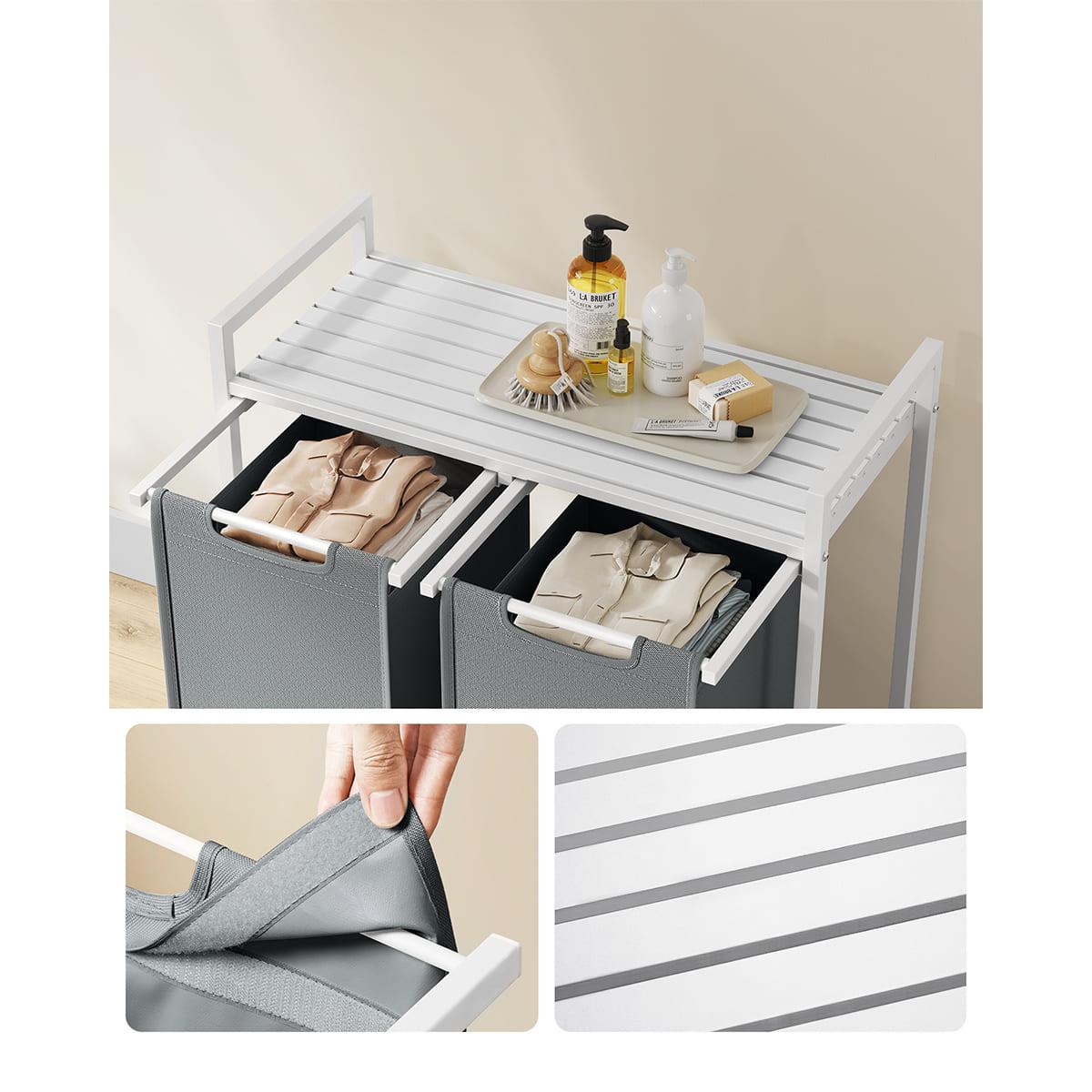 WÄSCHEKORB 2 Fächer Weiß und Grau – H71 cm - Grau, Holzwerkstoff (33/71/8.8cm) - Calicosy