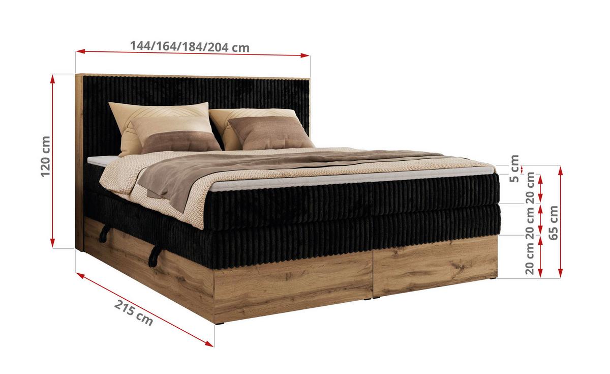 BOXBETT WOOD CLASSIC KING 160/200 - Schwarz Cord - H4 - Schwarz, Textil (160/200cm) - MKS