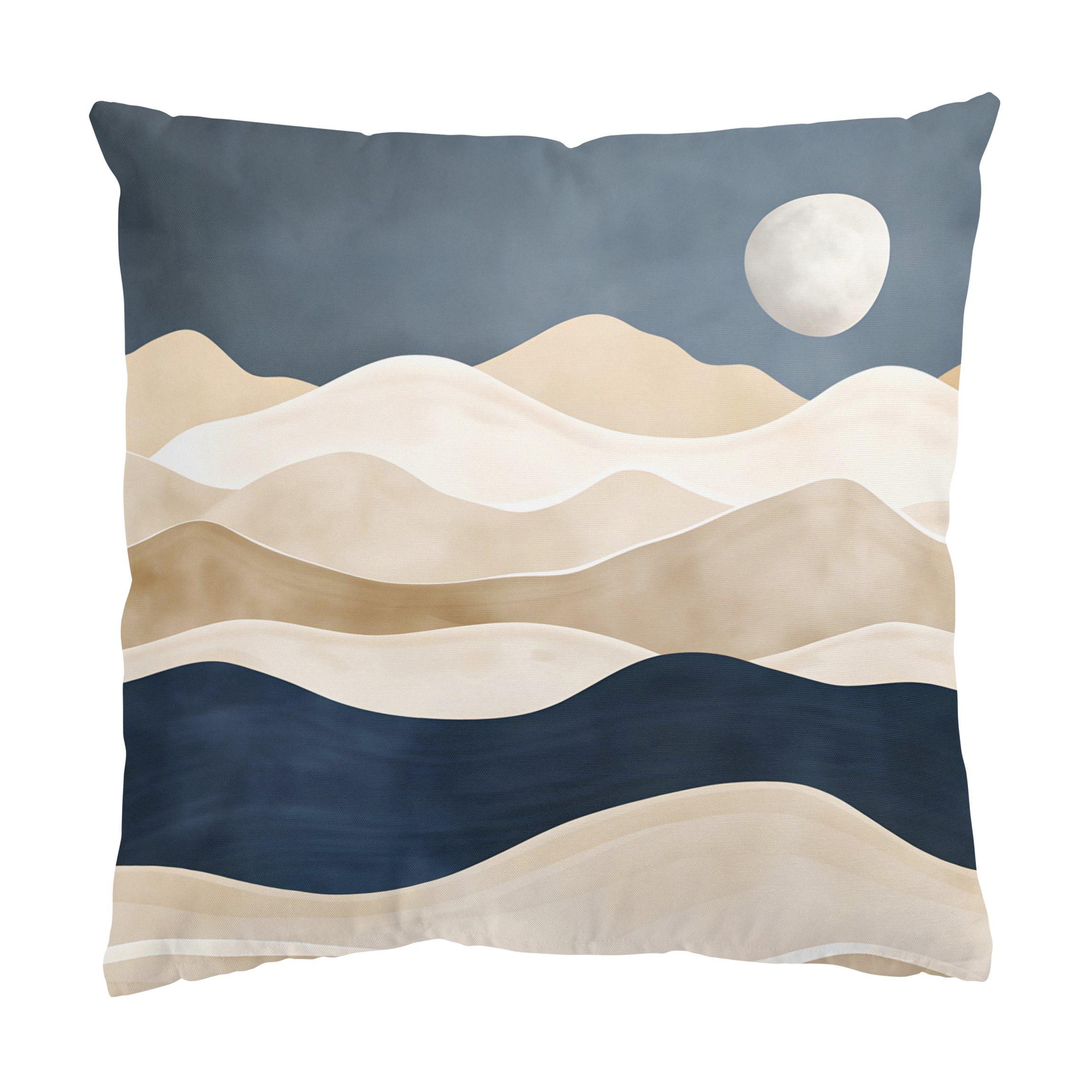 KISSENBEZUG Minimalistische Boho Landschaft Beige Blau 40/40 cm - Blau, Textil (40/40cm) - Bilderwelten