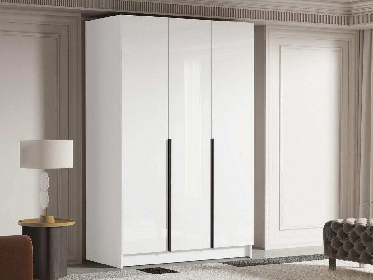 KLEIDERSCHRANK Calia I - Weiß Hochglanz/Schwarz, Holzwerkstoff/Metall (150/215/58cm) - MIRJAN24