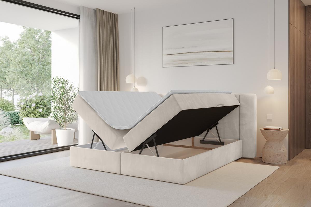 BOXBETT mit Matratze H4 - EVON - 180x200 cm Beige - Beige, Holzwerkstoff (180/200cm) - ALTDECOR