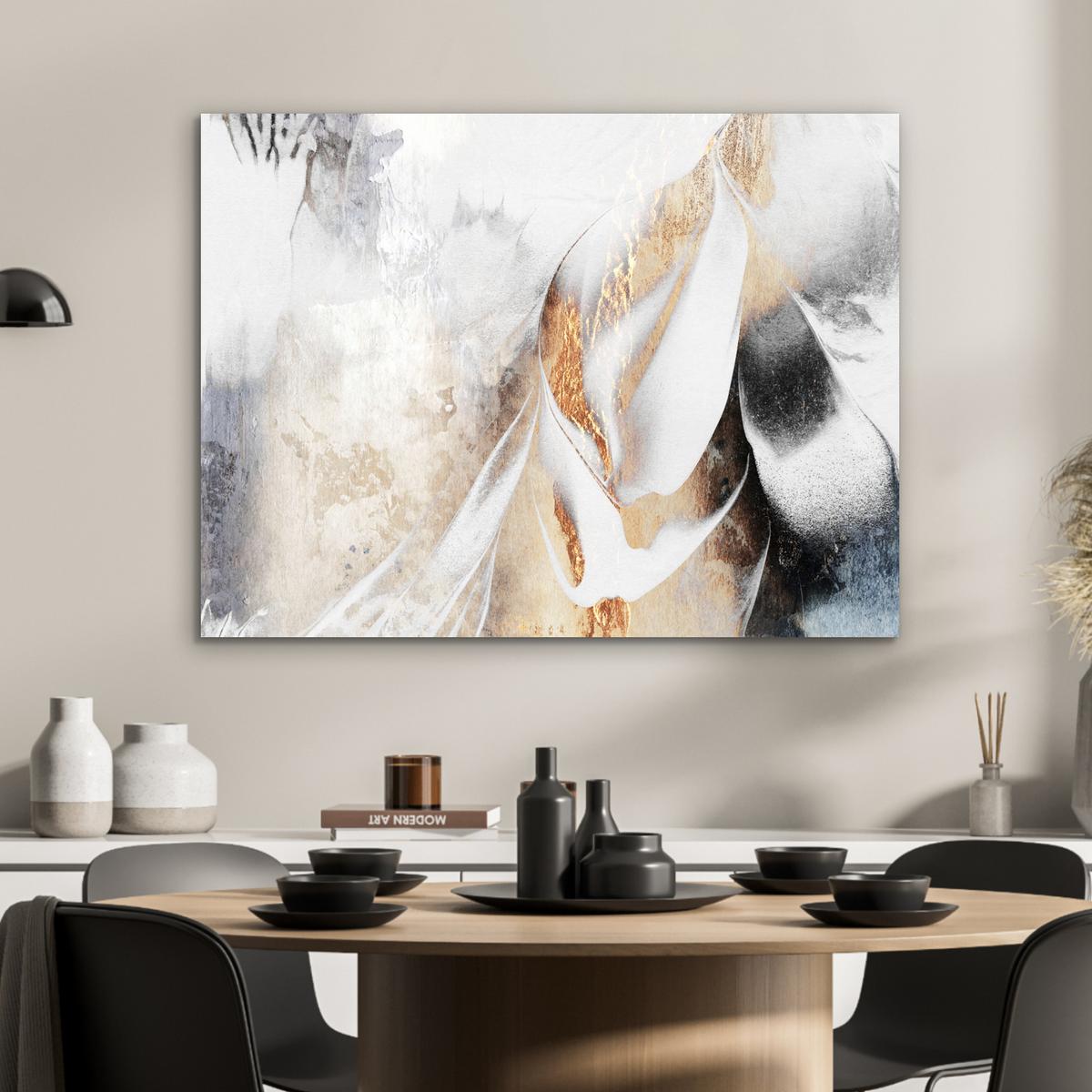 METALLBILD Luxus - Abstrakt - Gold - Weiß 80x60 cm - Goldfarben, Metall (80/60cm) - MuchoWow