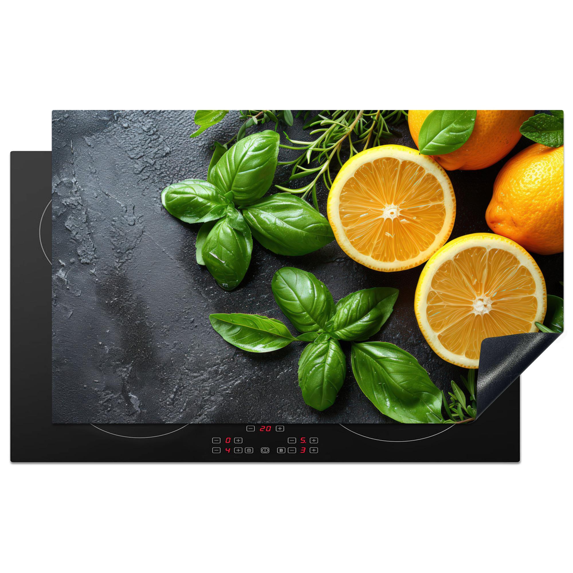 HERDABDECKPLATTE Obst - Grau - Konkret - Orange - Pflanzen Induktionsmatte 83x51 cm - Anthrazit, Kunststoff (83/51.5/0.2cm) - MuchoWow