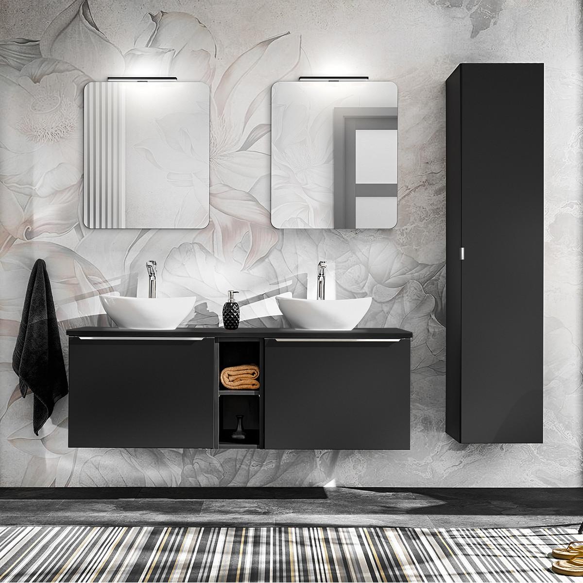 BADMÖBEL 140cm Éros 2er-Set Schwarz - Schwarz, Holzwerkstoff (140/48/46cm) - Petits-meubles