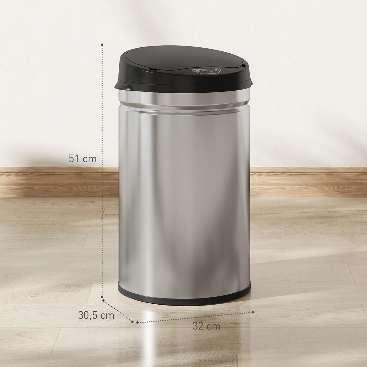 MÜLLEIMER mit Sensor 30L Edelstahl Automatischer Mülleimer mit Soft-Close-Deckel - Silberfarben, Metall (30.5/51/32cm) - HOMCOM
