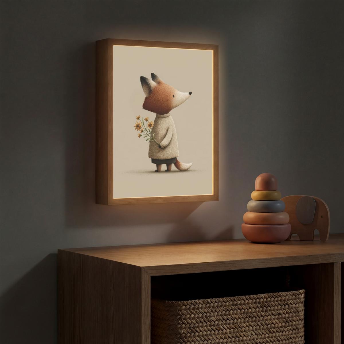WANDLEUCHTE MIT AKKU Fuchs - Gelbe Blumen - Minimalistisch 30x40 cm - Taupe, Holzwerkstoff (30/40/8cm) - OnlyWow