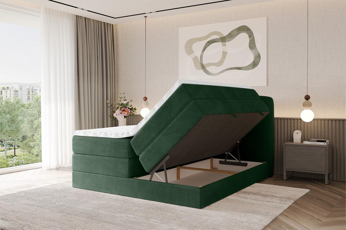 BOXSPRINGBETT mit Matratze H3/H4 - NINA KING - 180x200 cm Grün - Waldgrün, Holzwerkstoff (180/200cm) - ALTDECOR
