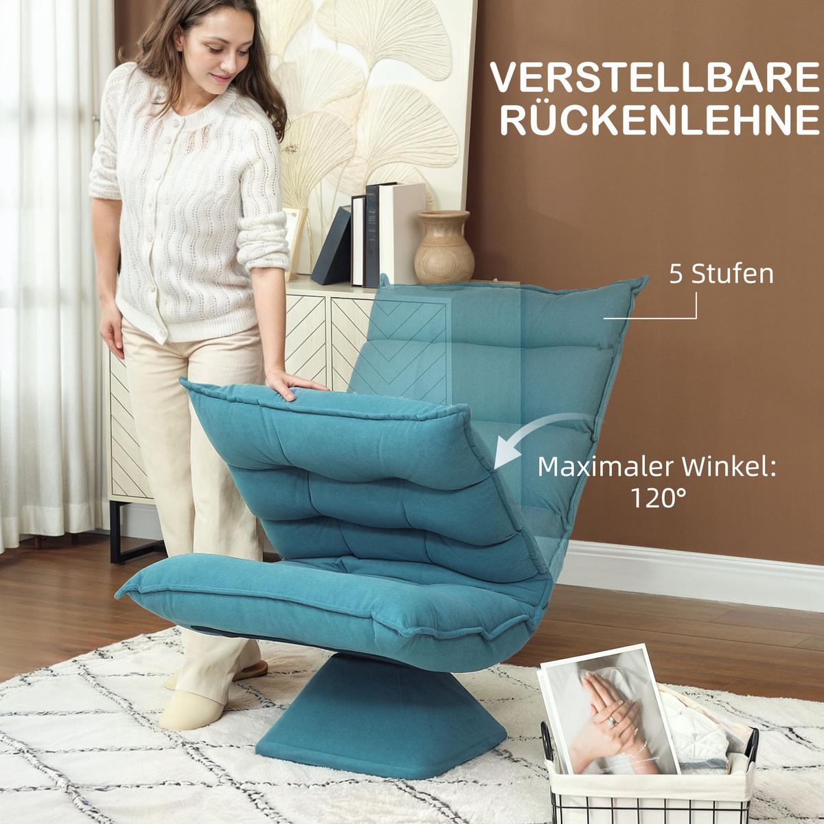 RELAXSESSEL Stahl, Samt, Blau - Blau, Metall (70/95/62cm) - HOMCOM