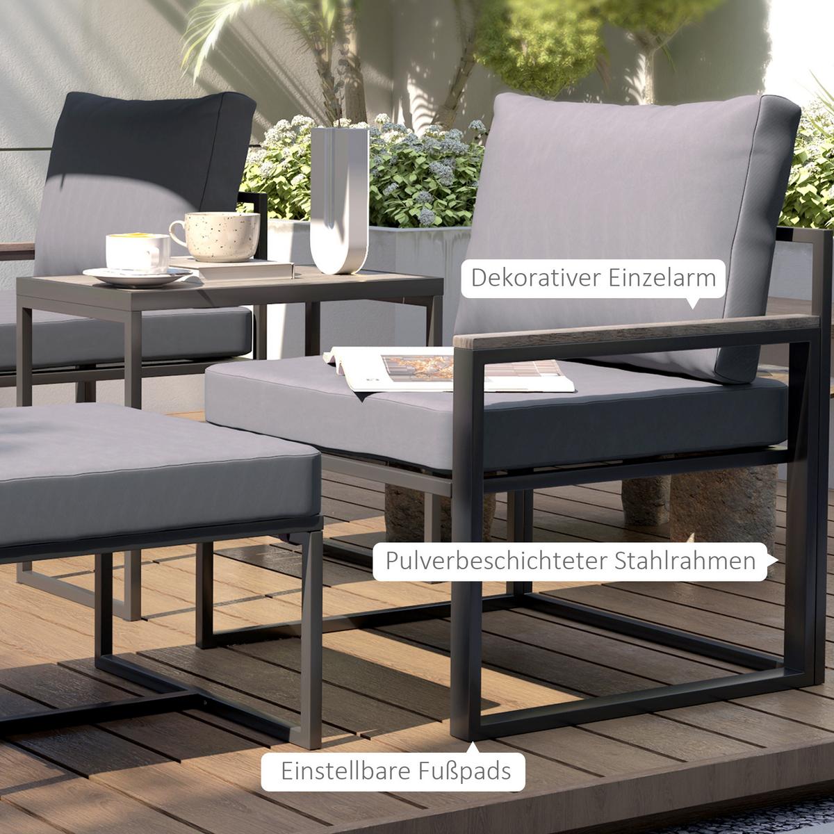 GARTENMÖBEL-SET 2 Personen - Grau, Metall - Outsunny
