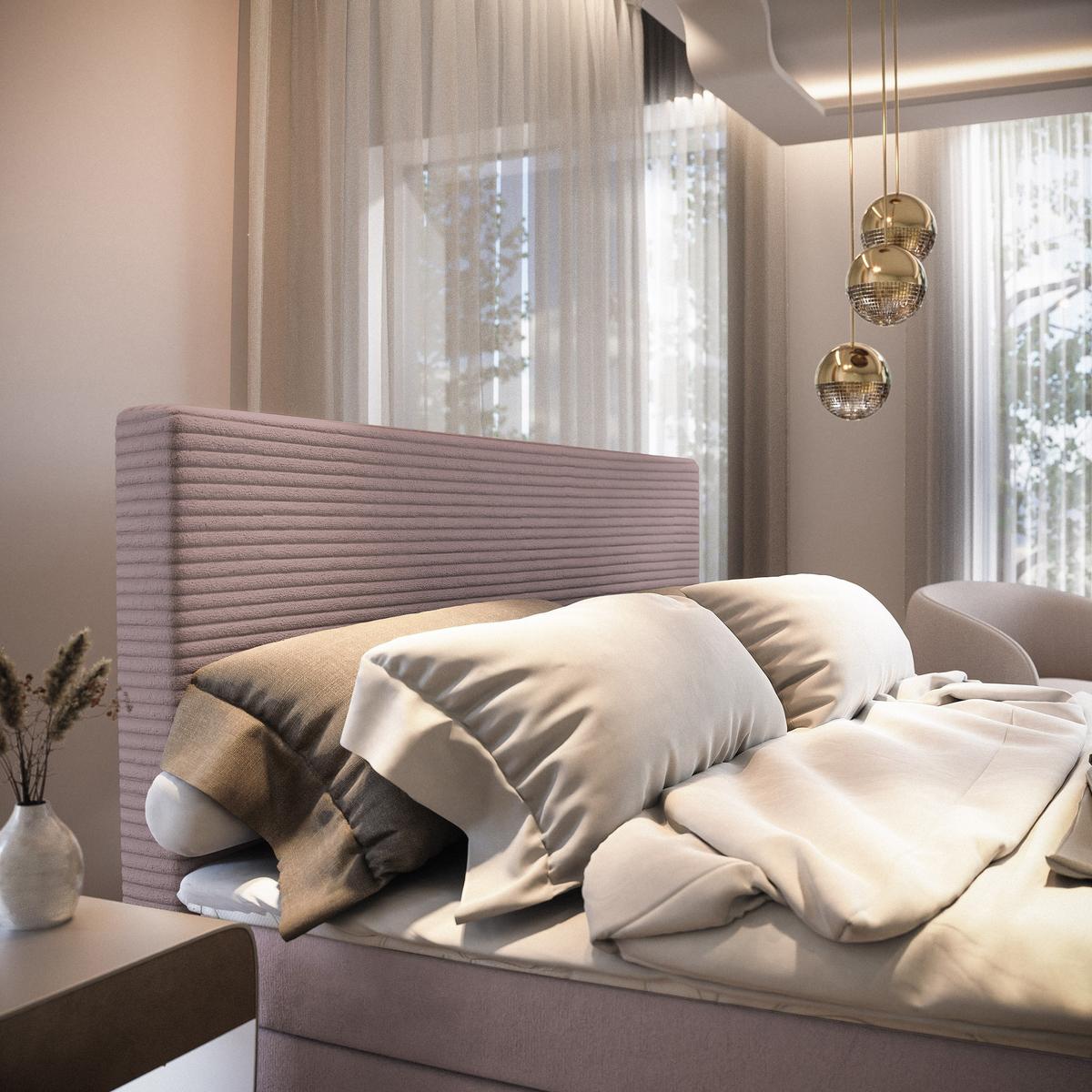 BOXBETT GIARRO 180x200 cm mit Matratze und Topper - Rosa - Rosa, Holz (180/200cm) - MASSENO