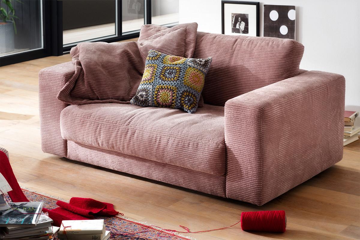 LOVESEAT MADELINE Pink Cord - Schwarz/Rosa, Kunststoff/Textil (170/86/127cm) - KAWOLA