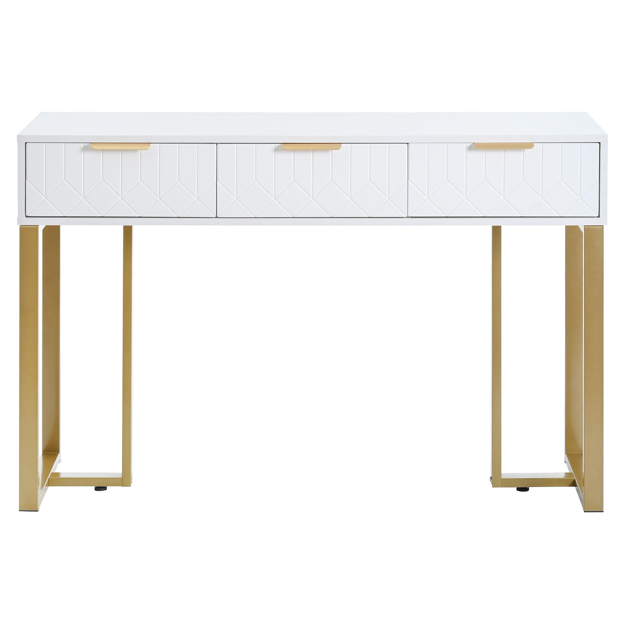 KONSOLENTISCH in weiß mit goldfarbenem metallgestell, 3 schubladen - Weiß, Holzwerkstoff (36/120/80cm) - Urban Meuble