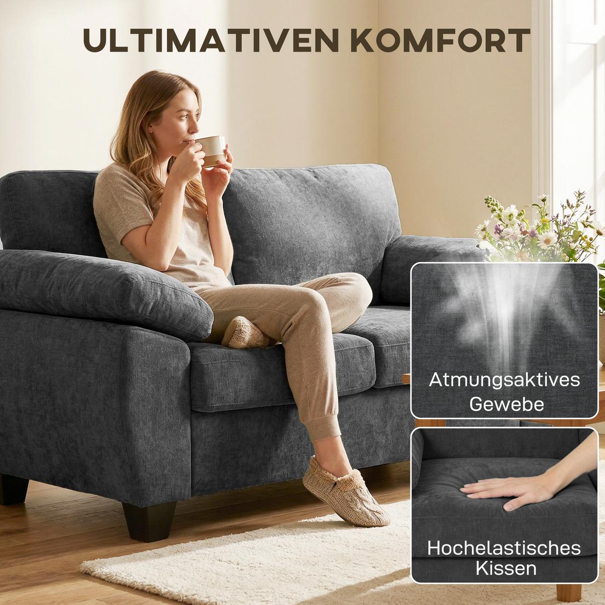 SOFA 2-Sitzer Chenille Dunkelgrau - Dunkelgrau, Holzwerkstoff/Kunststoff (77/81/156cm) - HOMCOM