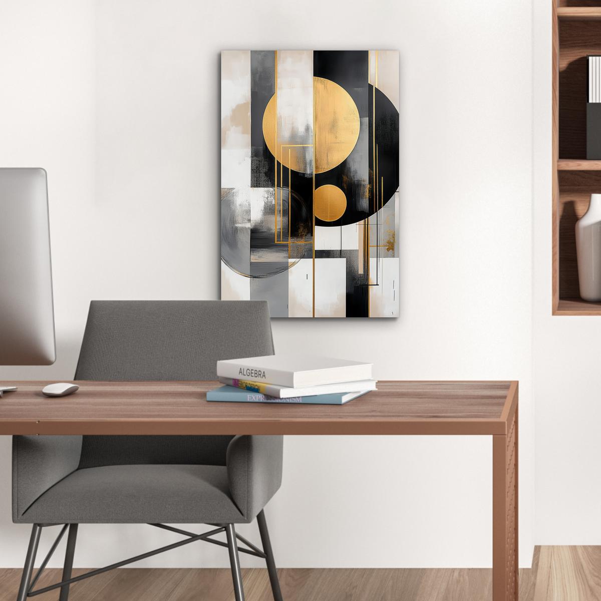 METALLBILD Abstrakt - Gold - Silber - Formen - Ästhetisch - Modern Deko Schlafzimmer 40x60 cm - Goldfarben, Metall (40/60cm) - MuchoWow