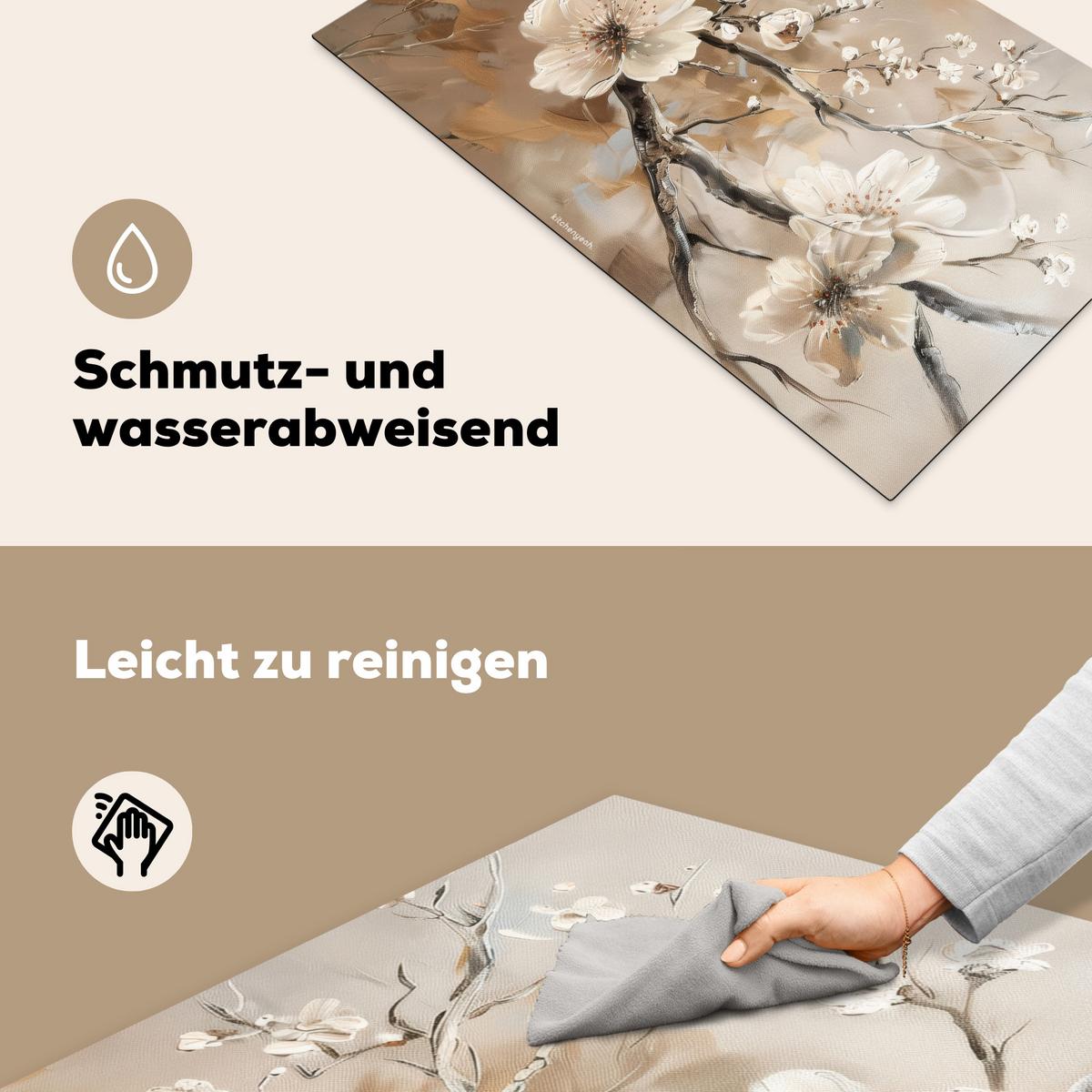 HERDABDECKPLATTE Blumen - Abstrakt - Gemalt - Beige Ceranfeldabdeckung 85x52 cm - Kaschmir, Kunststoff (85/52/0.2cm) - MuchoWow