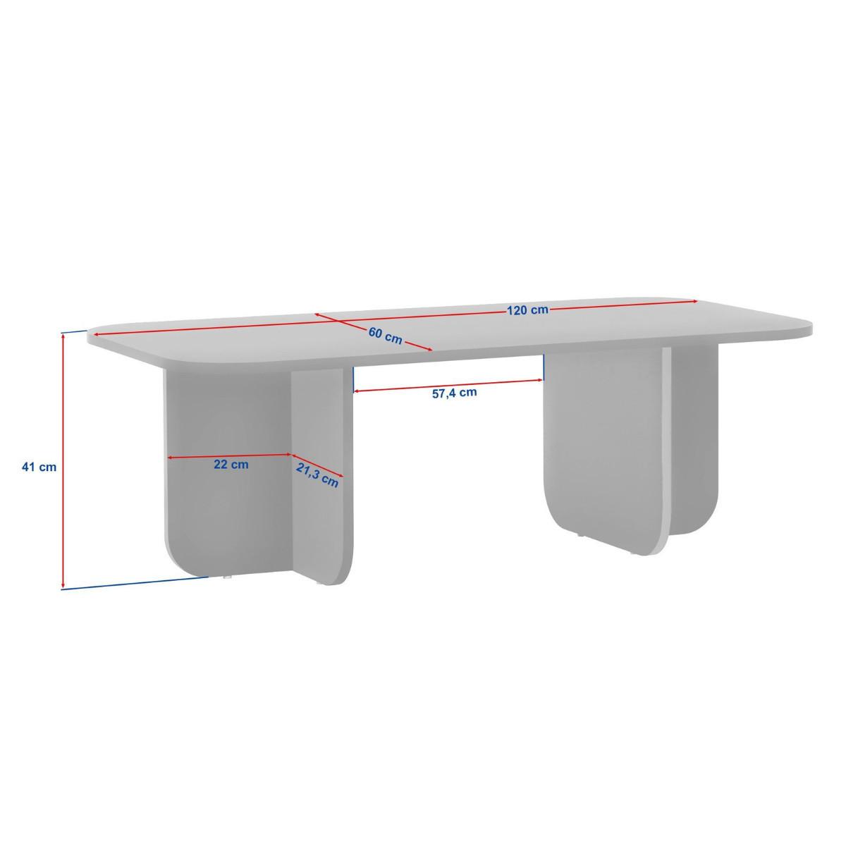 COUCHTISCH RECHTECKIG abgerundete kanten 120/60/41,4 cm - Eichefarben, Holzwerkstoff (65/60/41.4cm) - Calicosy