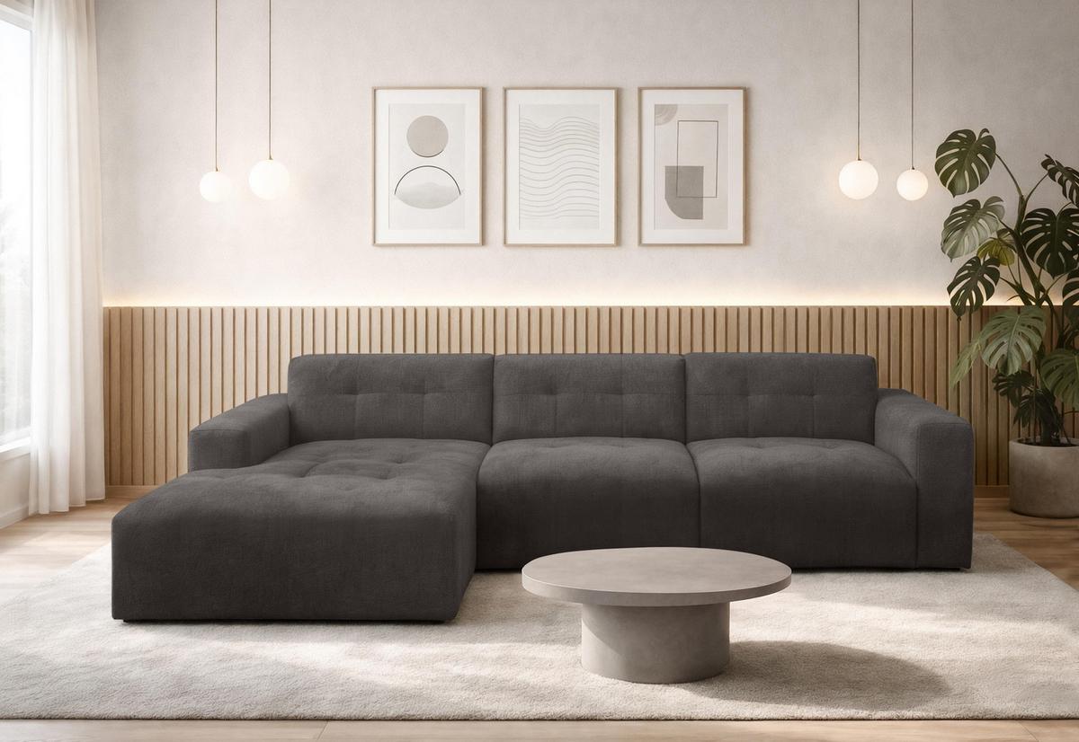 ECKSOFA L Form Corlu Dunkelgrau 310/165/78 cm – stilvolle kleine Eckcouch Links - Dunkelgrau/Schwarz, Kunststoff/Textil (310/165cm) - AX Living