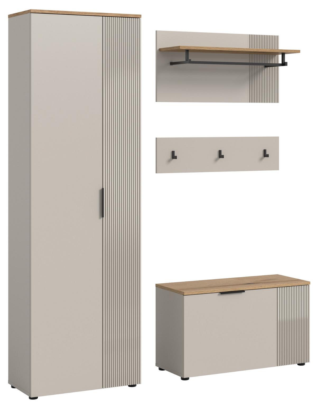 GARDEROBEN-SET 4-teilig Kaschmir Sand, Evoke Eiche, Flurmöbel 155 x 190 cm, Skid - Kaschmir/Eichefarben, Holzwerkstoff/Kunststoff (155/190/36cm) - Inn.Furn
