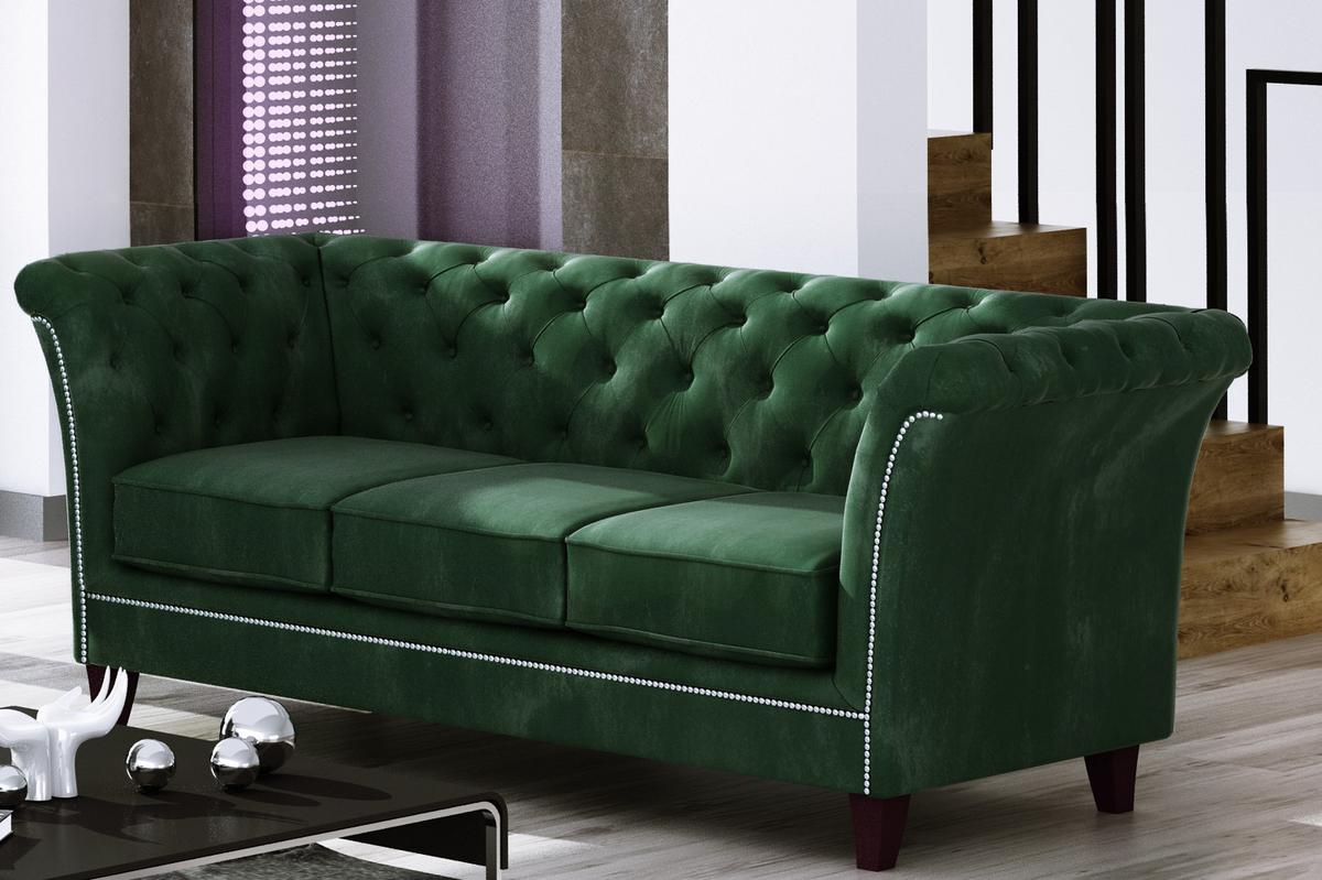 SITZGARNITUR 3+2+1 Chesterfield Fusion Grün Samt - Smaragdgrün/Braun, Holz/Textil (237/75/82cm) - S-Style Möbel