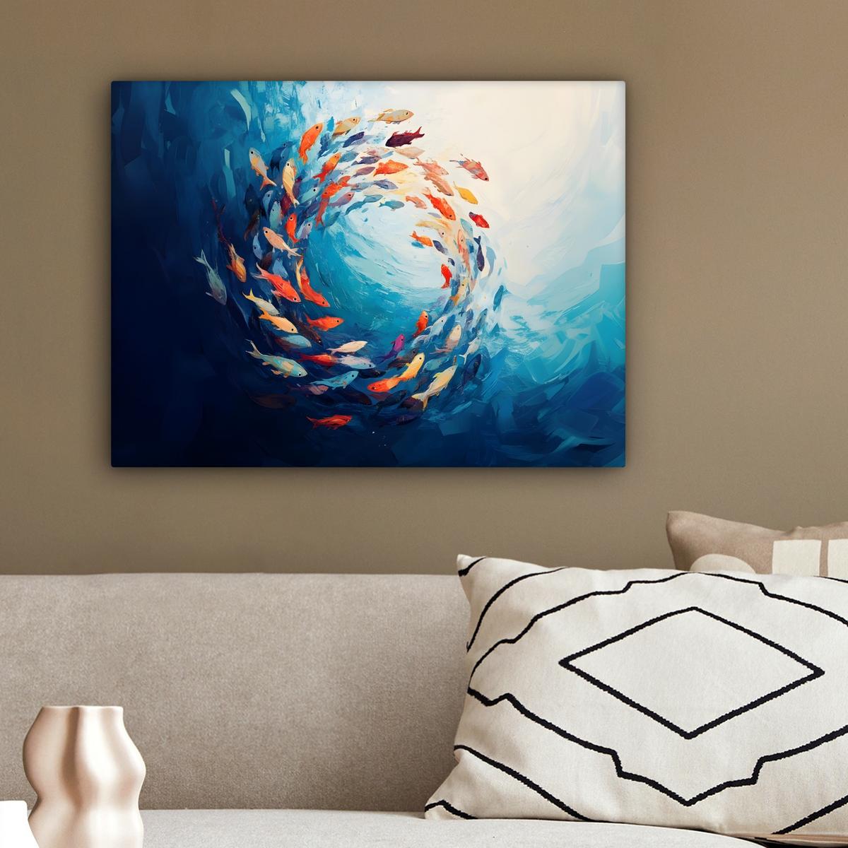 LEINWANDBILD Meer - Fische - Bunt - Dynamisch Wandbild 40x30 cm - Hellblau, Textil (40/30cm) - MuchoWow